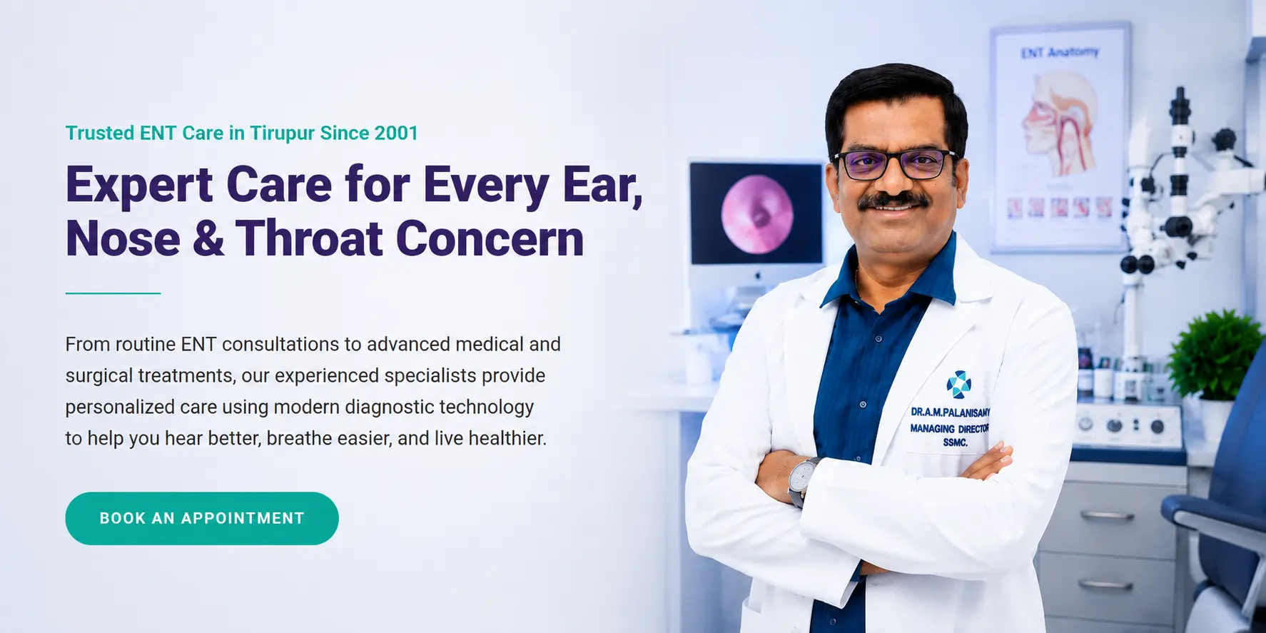 Experienced ENT specialist at Sree Saran Medical Center, Tirupur, providing advanced ear, nose, and throat care